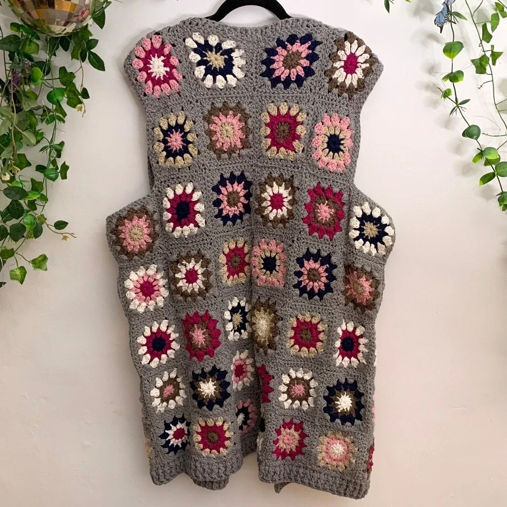 Handmade crochet granny‎ squares oversized vest one size